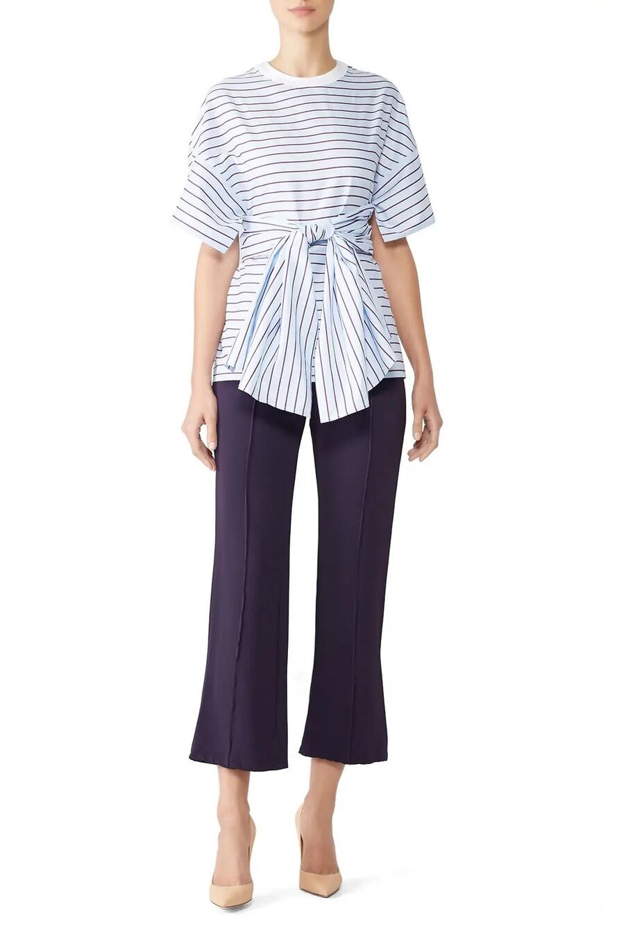 Rosetta Getty Striped Cape Back Top Blue White Size 0